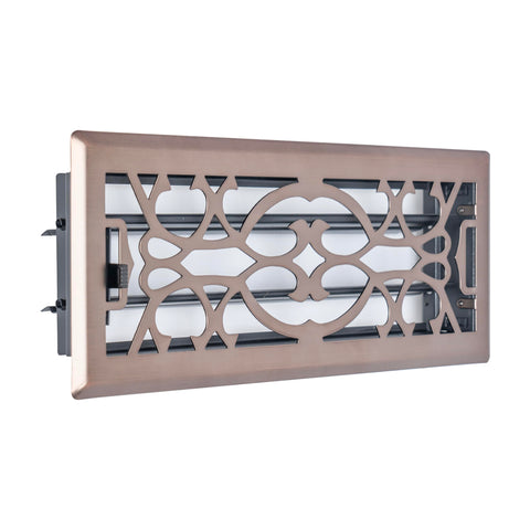 4"x12" Bronze Steel Floor Register, Walkable Heavy-Duty Victorian Vent Cover with Damper