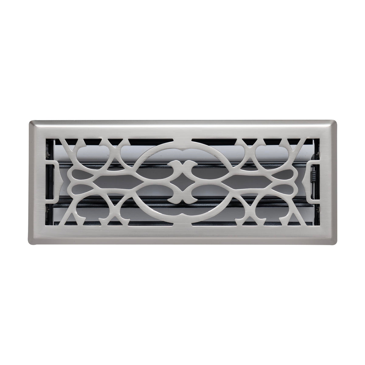 4"x12" Satin Nickel Steel Floor Register, Walkable Heavy-Duty Victorian Vent Cover with Damper