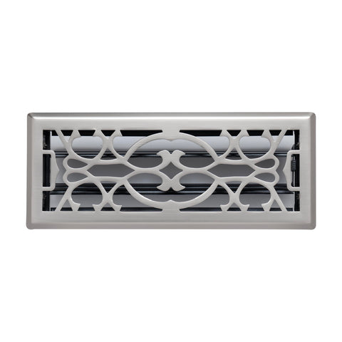 4"x12" Satin Nickel Steel Floor Register, Walkable Heavy-Duty Victorian Vent Cover with Damper