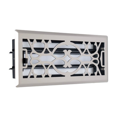 4"x12" Satin Nickel Steel Floor Register, Walkable Heavy-Duty Victorian Vent Cover with Damper
