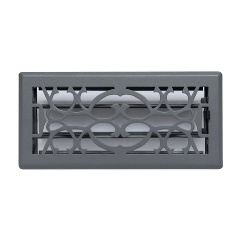4"x10" Dark Gray Steel Floor Register, Walkable Heavy-Duty Victorian Vent Cover with Damper