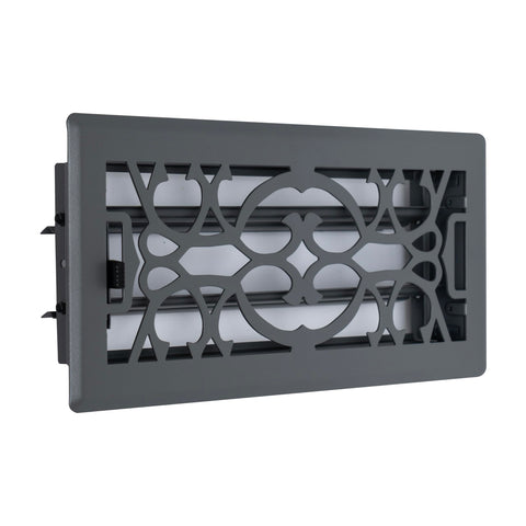 4"x10" Dark Gray Steel Floor Register, Walkable Heavy-Duty Victorian Vent Cover with Damper