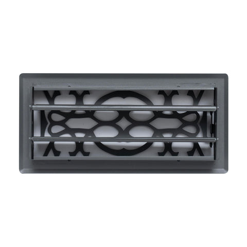 4"x10" Dark Gray Steel Floor Register, Walkable Heavy-Duty Victorian Vent Cover with Damper