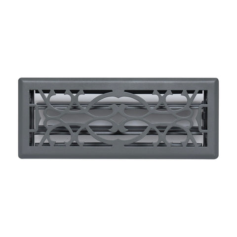 4"x12" Dark Gray Steel Floor Register, Walkable Heavy-Duty Victorian Vent Cover with Damper
