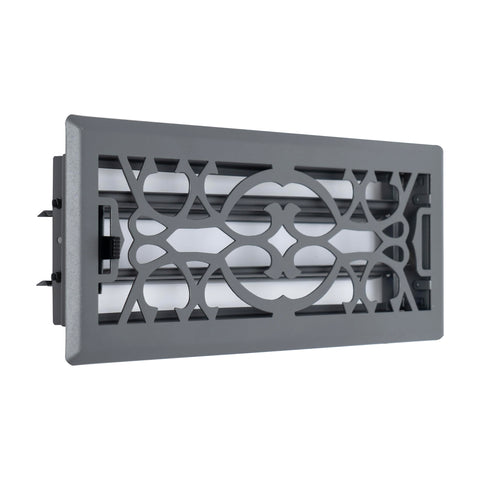 4"x12" Dark Gray Steel Floor Register, Walkable Heavy-Duty Victorian Vent Cover with Damper