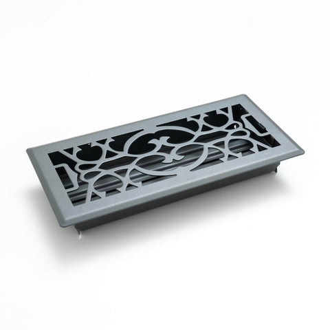 4"x12" Dark Gray Steel Floor Register, Walkable Heavy-Duty Victorian Vent Cover with Damper