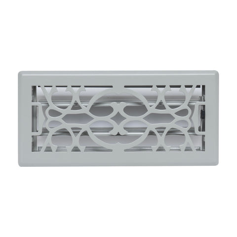 4"x10" Light Gray Steel Floor Register, Walkable Heavy-Duty Victorian Vent Cover with Damper