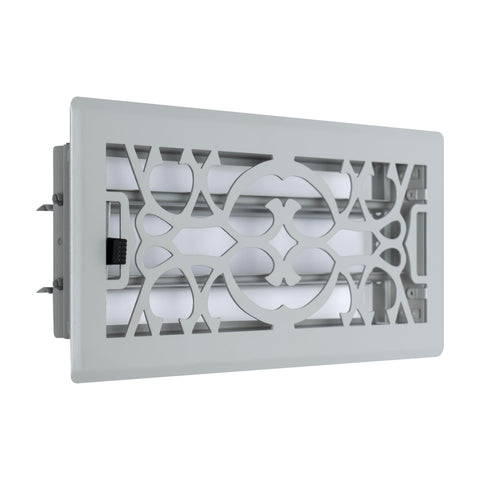 4"x10" Light Gray Steel Floor Register, Walkable Heavy-Duty Victorian Vent Cover with Damper