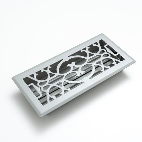 4"x10" Light Gray Steel Floor Register, Walkable Heavy-Duty Victorian Vent Cover with Damper