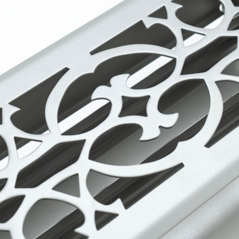 4"x10" Light Gray Steel Floor Register, Walkable Heavy-Duty Victorian Vent Cover with Damper