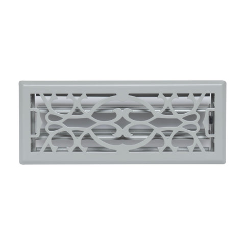4"x12" Light Gray Steel Floor Register, Walkable Heavy-Duty Victorian Vent Cover with Damper