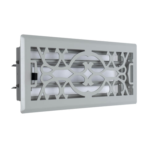 4"x12" Light Gray Steel Floor Register, Walkable Heavy-Duty Victorian Vent Cover with Damper