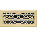4"x10" Polished Brass Steel Floor Register, Walkable Heavy-Duty Victorian Vent Cover with Damper