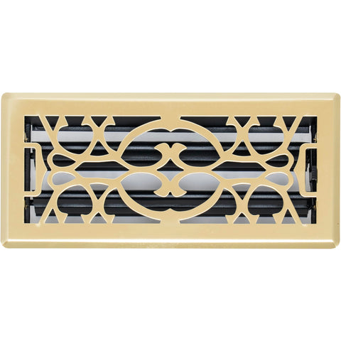 4"x10" Polished Brass Steel Floor Register, Walkable Heavy-Duty Victorian Vent Cover with Damper