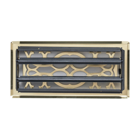 4"x10" Polished Brass Steel Floor Register, Walkable Heavy-Duty Victorian Vent Cover with Damper