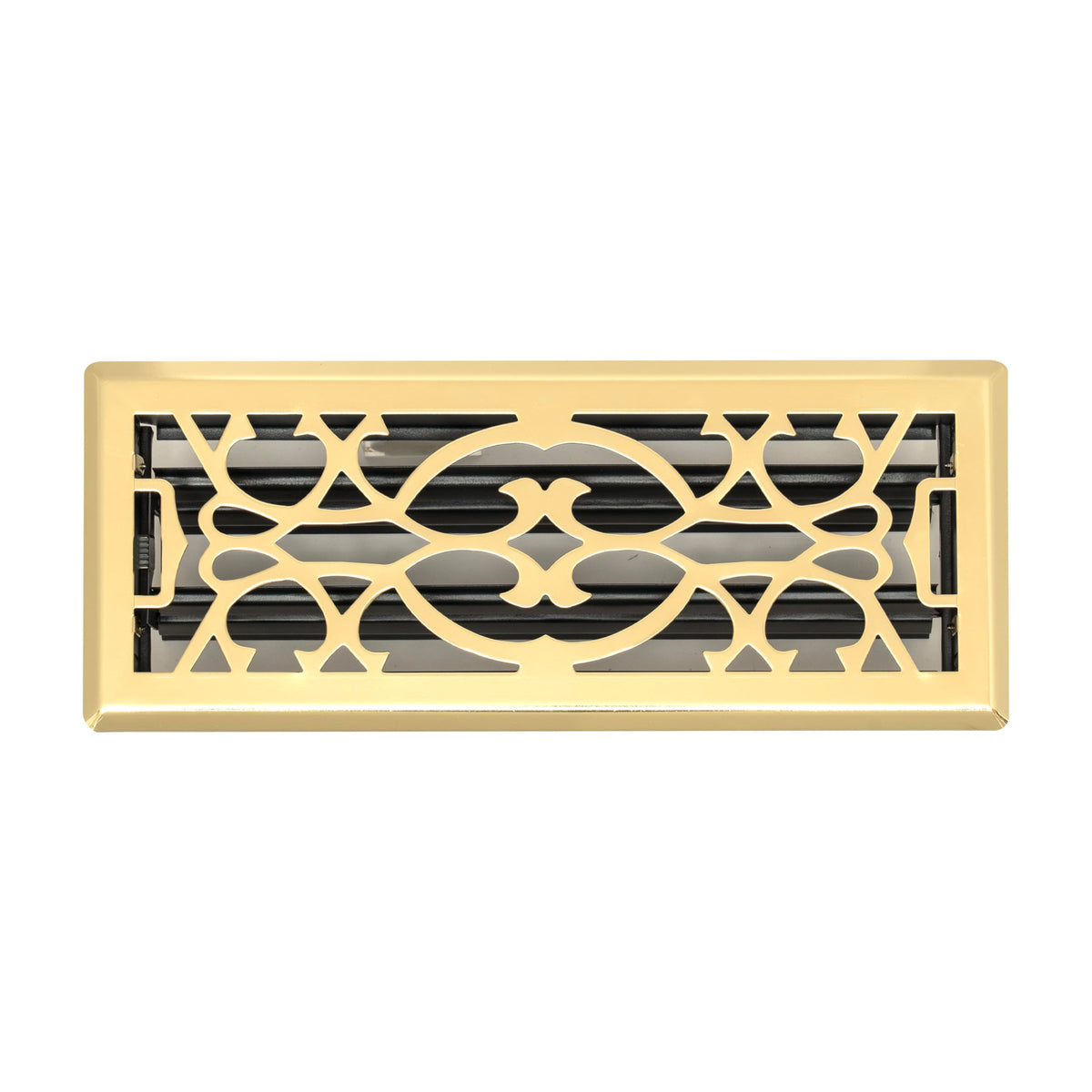 4"x12" Polished Brass Steel Floor Register, Walkable Heavy-Duty Victorian Vent Cover with Damper