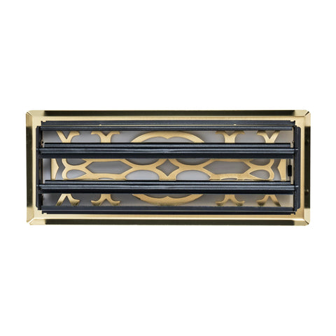 4"x12" Polished Brass Steel Floor Register, Walkable Heavy-Duty Victorian Vent Cover with Damper