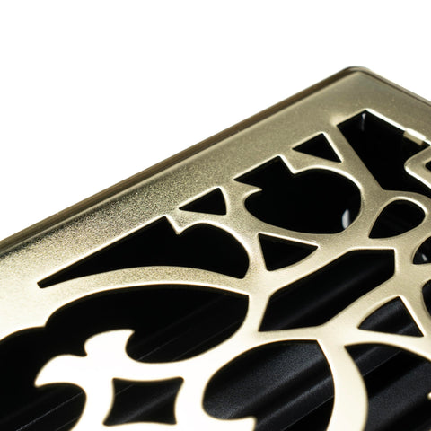 4"x12" Polished Brass Steel Floor Register, Walkable Heavy-Duty Victorian Vent Cover with Damper