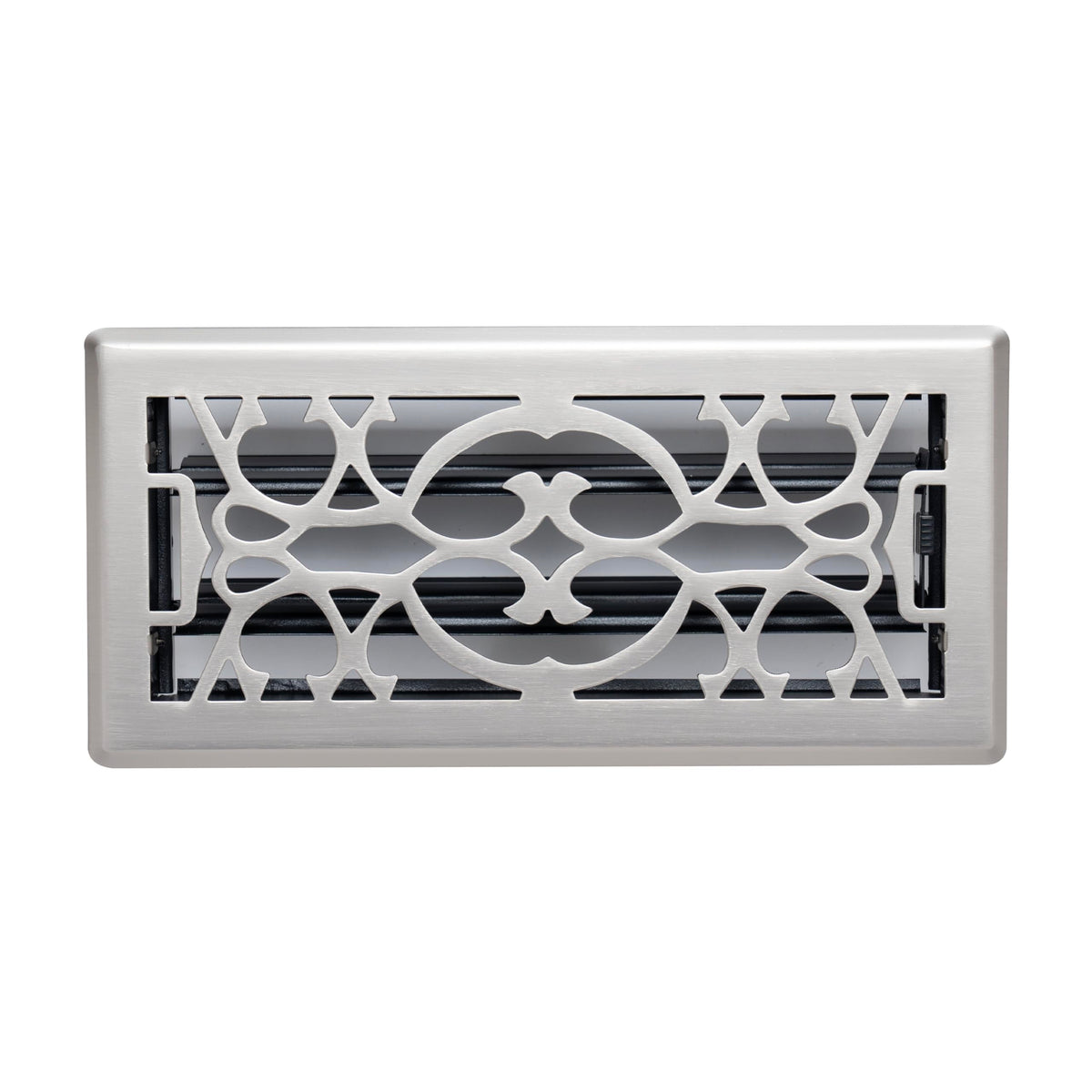 4"x10" Satin Nickel Steel Floor Register, Walkable Heavy-Duty Victorian Vent Cover with Damper