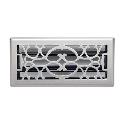 4"x10" Satin Nickel Steel Floor Register, Walkable Heavy-Duty Victorian Vent Cover with Damper