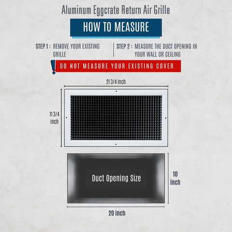 20"x10" White Aluminum Eggcrate Return Air Grille, Low-Noise High-Airflow Rust-Proof Vent Cover