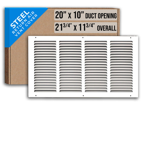 20"x10" White Steel Return Air Grille, High-Airflow HVAC Cold Air Intake for Wall & Ceiling