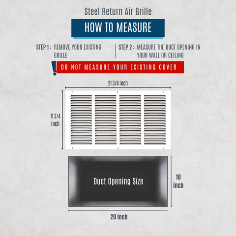 20"x10" White Steel Return Air Grille, High-Airflow HVAC Cold Air Intake for Wall & Ceiling