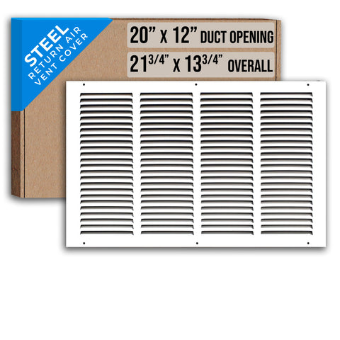 20"x12" White Steel Return Air Grille, High-Airflow HVAC Cold Air Intake for Wall & Ceiling