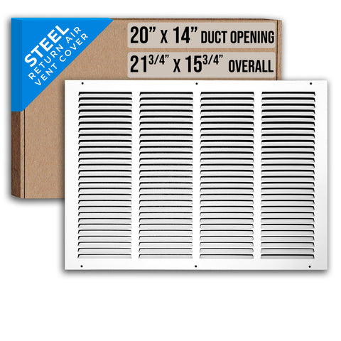 20"x14" White Steel Return Air Grille, High-Airflow HVAC Cold Air Intake for Wall & Ceiling