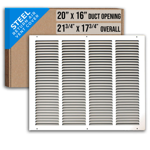 20"x16" White Steel Return Air Grille, High-Airflow HVAC Cold Air Intake for Wall & Ceiling