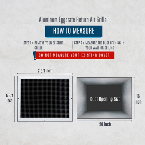 20"x16" White Aluminum Eggcrate Return Air Grille, Low-Noise High-Airflow Rust-Proof Vent Cover