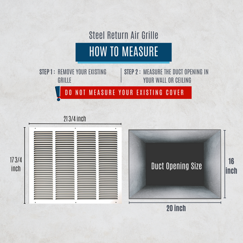 20"x16" White Steel Return Air Grille, High-Airflow HVAC Cold Air Intake for Wall & Ceiling