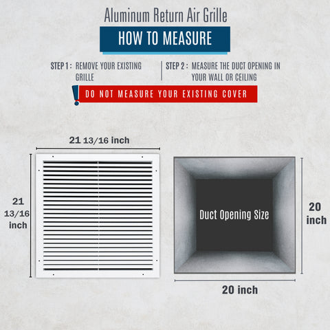 20"x20" White Aluminum Rust-Free Return Air Grille, High-Airflow HVAC Cold Air Intake for Wall & Ceiling