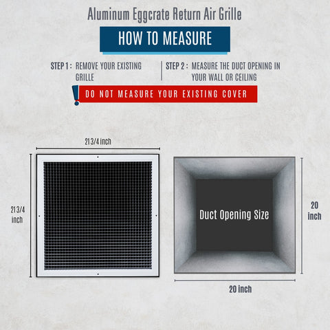 20"x20" White Aluminum Eggcrate Return Air Grille, Low-Noise High-Airflow Rust-Proof Vent Cover
