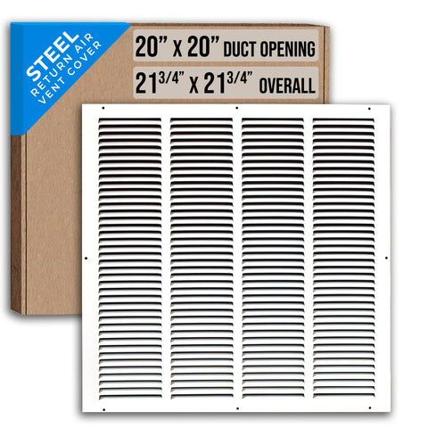 20"x20" White Steel Return Air Grille, High-Airflow HVAC Cold Air Intake for Wall & Ceiling