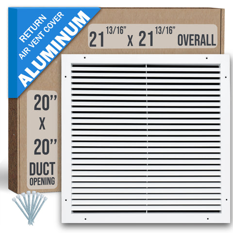 20"x20" White Aluminum Rust-Free Return Air Grille, High-Airflow HVAC Cold Air Intake for Wall & Ceiling