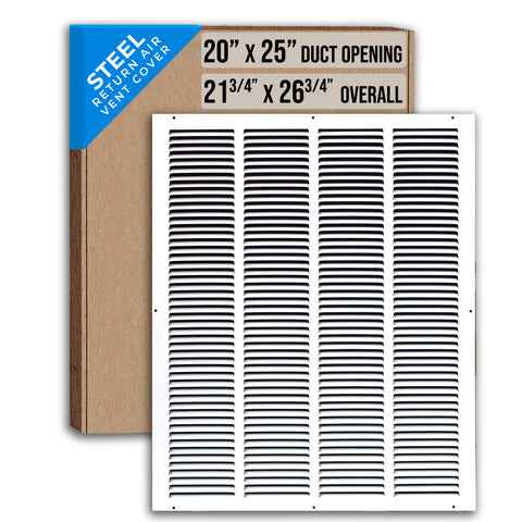 20"x25" White Steel Return Air Grille, High-Airflow HVAC Cold Air Intake for Wall & Ceiling
