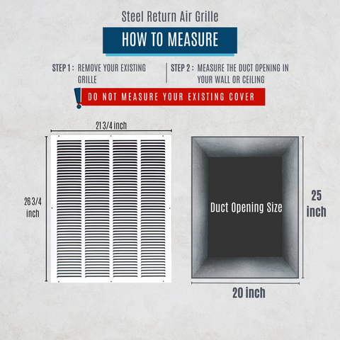 20"x25" White Steel Return Air Grille, High-Airflow HVAC Cold Air Intake for Wall & Ceiling