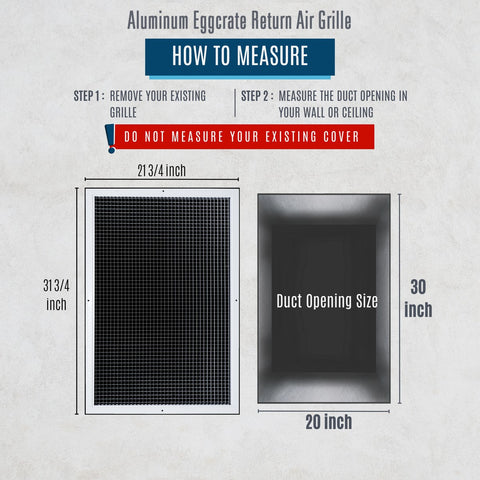 20"x30" White Aluminum Eggcrate Return Air Grille, Low-Noise High-Airflow Rust-Proof Vent Cover