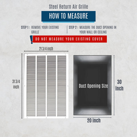 20"x30" White Steel Return Air Grille, High-Airflow HVAC Cold Air Intake for Wall & Ceiling