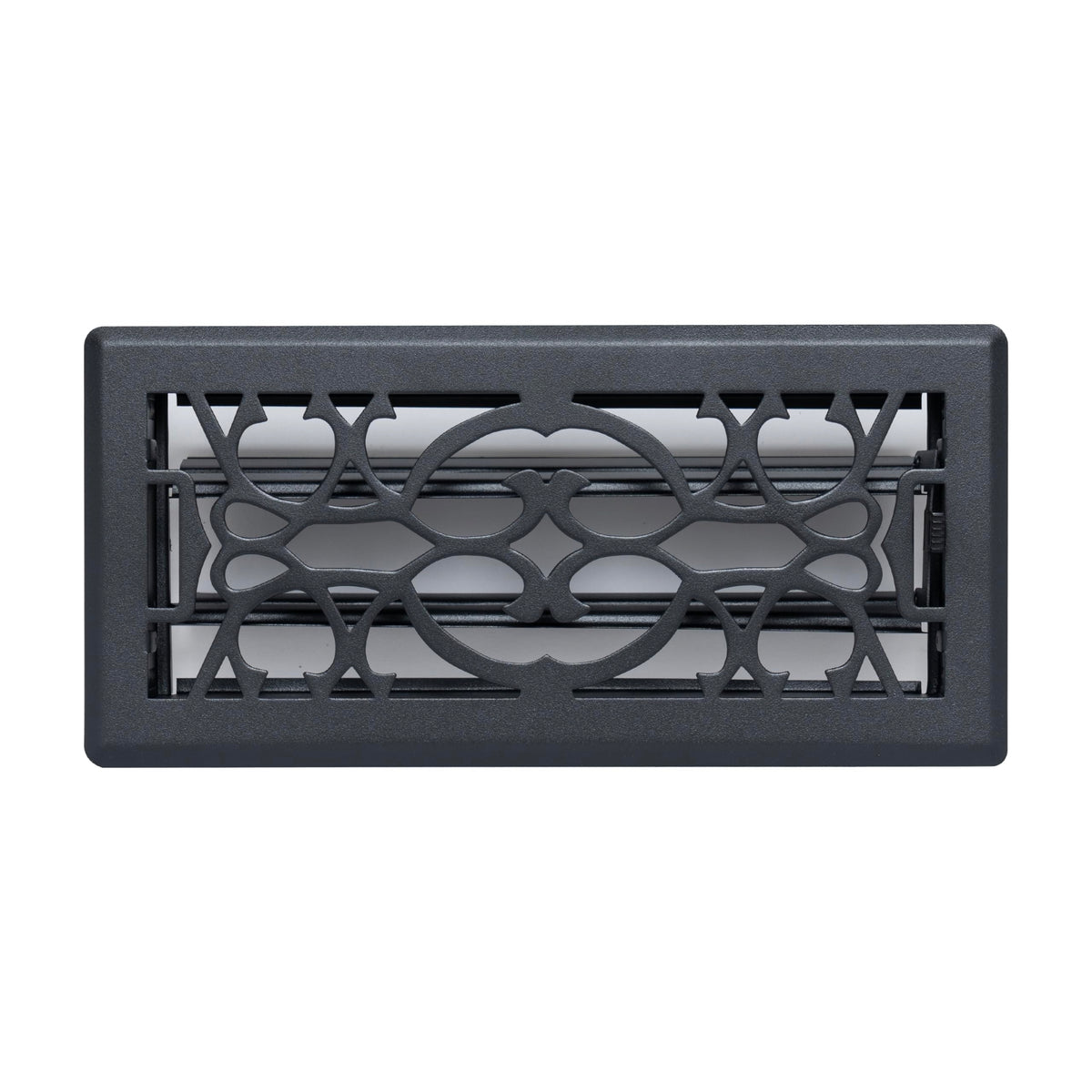 4"x10" Matte Black Steel Floor Register, Walkable Heavy-Duty Victorian Vent Cover with Damper