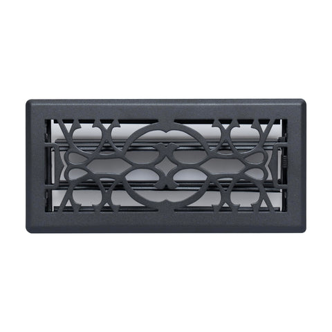 4"x10" Matte Black Steel Floor Register, Walkable Heavy-Duty Victorian Vent Cover with Damper
