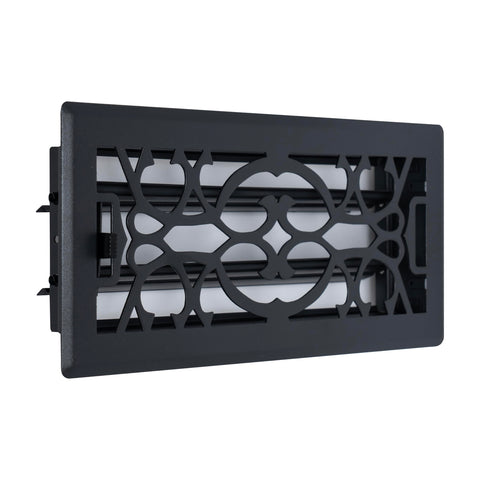4"x10" Matte Black Steel Floor Register, Walkable Heavy-Duty Victorian Vent Cover with Damper
