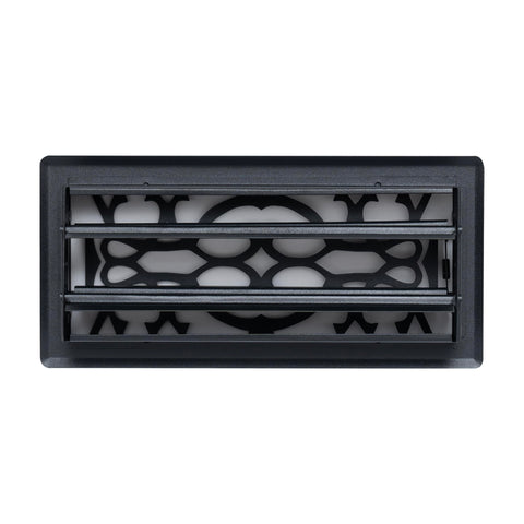 4"x10" Matte Black Steel Floor Register, Walkable Heavy-Duty Victorian Vent Cover with Damper