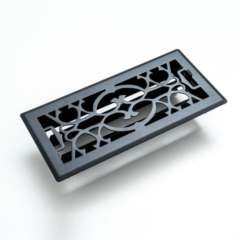 4"x10" Matte Black Steel Floor Register, Walkable Heavy-Duty Victorian Vent Cover with Damper
