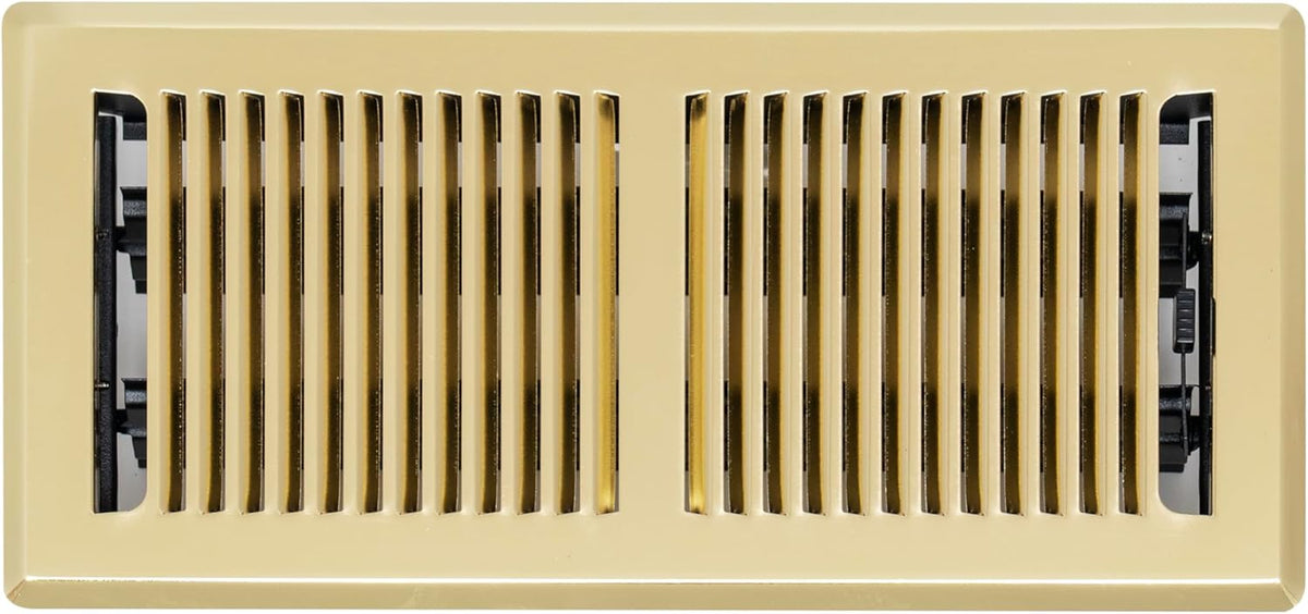 4"x10" Polished Brass Steel Floor Register, Walkable Heavy-Duty Contemporary Louvered Vent Cover with Damper