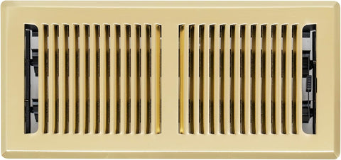 4"x10" Polished Brass Steel Floor Register, Walkable Heavy-Duty Contemporary Louvered Vent Cover with Damper