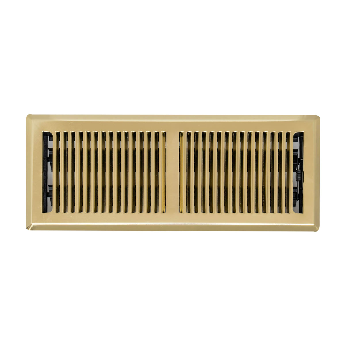 4"x12" Polished Brass Steel Floor Register, Walkable Heavy-Duty Contemporary Louvered Vent Cover with Damper