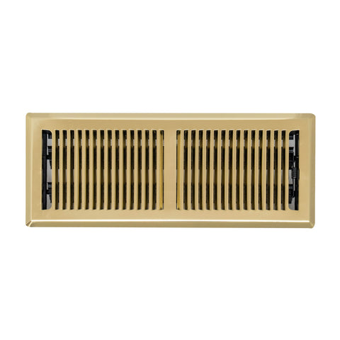 4"x12" Polished Brass Steel Floor Register, Walkable Heavy-Duty Contemporary Louvered Vent Cover with Damper