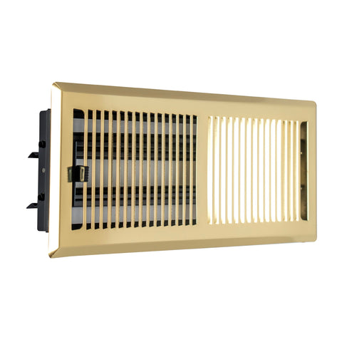 4"x12" Polished Brass Steel Floor Register, Walkable Heavy-Duty Contemporary Louvered Vent Cover with Damper